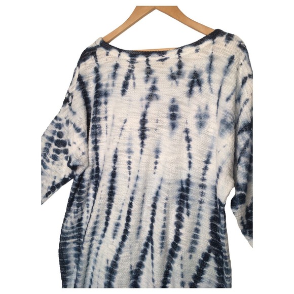 New XCVI Top Womens L Tie Dye Tunic Boho V Neck Short Sleeve Textured Knit Blue - Picture 12 of 14